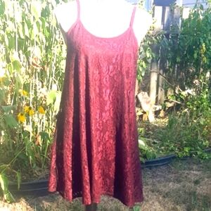 HARLOW Burgundy Lace overlay Swing Dress Size S
